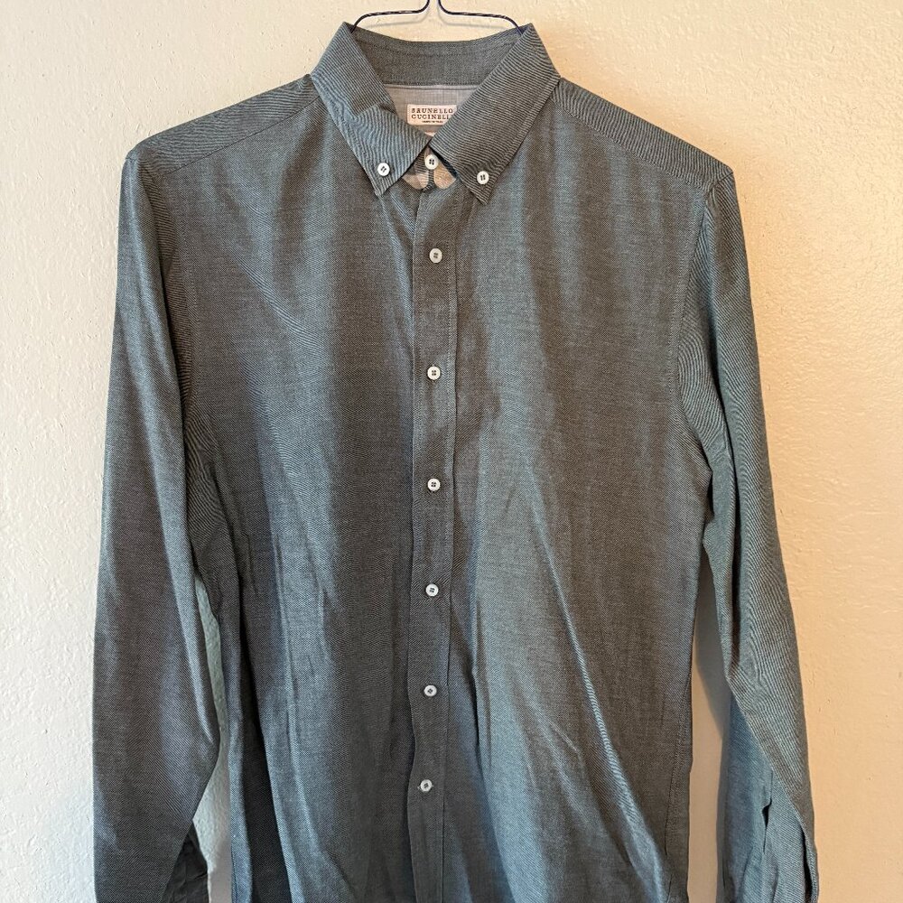 Brunello Cucinelli Men's Leisure Button Down Shirt Size M Grey